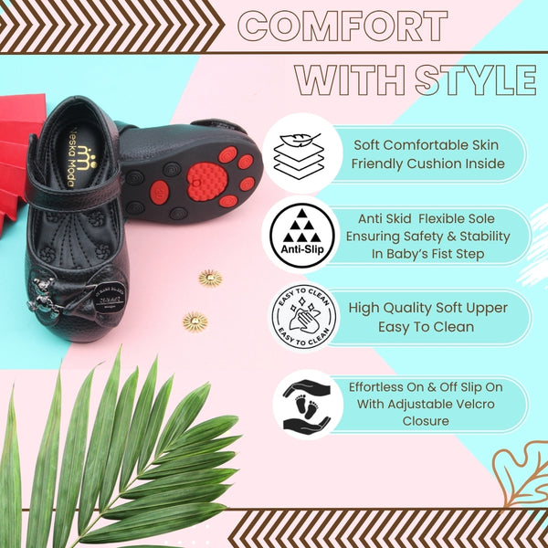 Synthetic Leather Ballerinas/Belly Sandal/Booties for Girls (Black)-BT4876