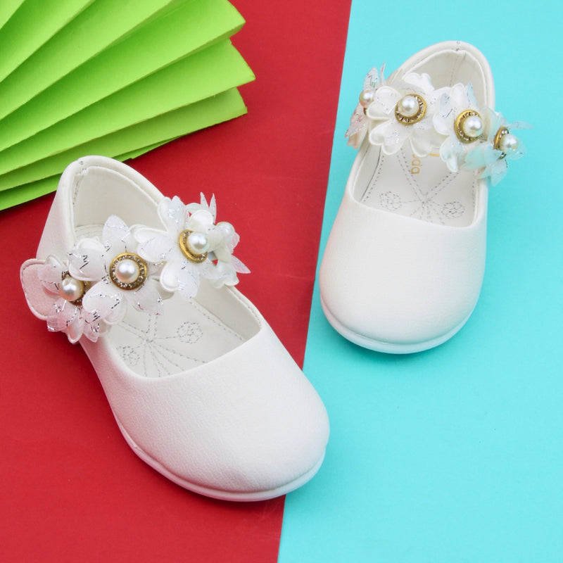Synthetic Leather Ballerinas/Belly Sandal/Booties for Girls (White)-BT4882