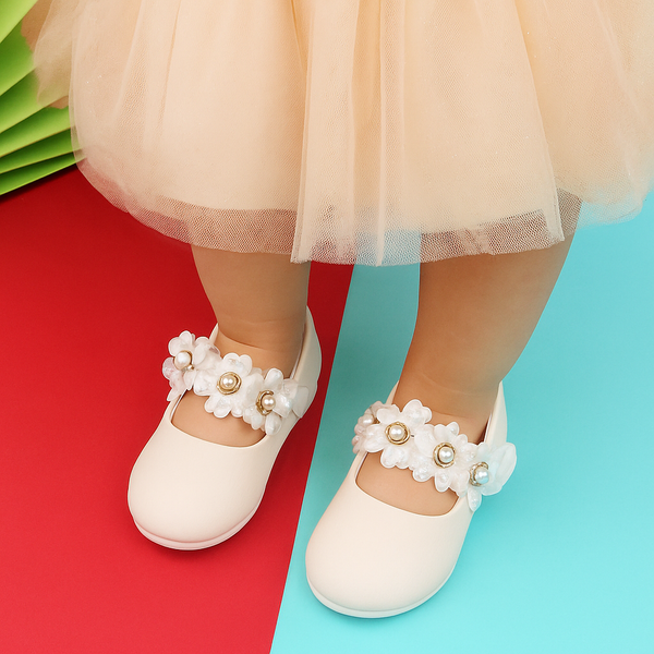 Synthetic Leather Ballerinas/Belly Sandal/Booties for Girls (White)-BT4882