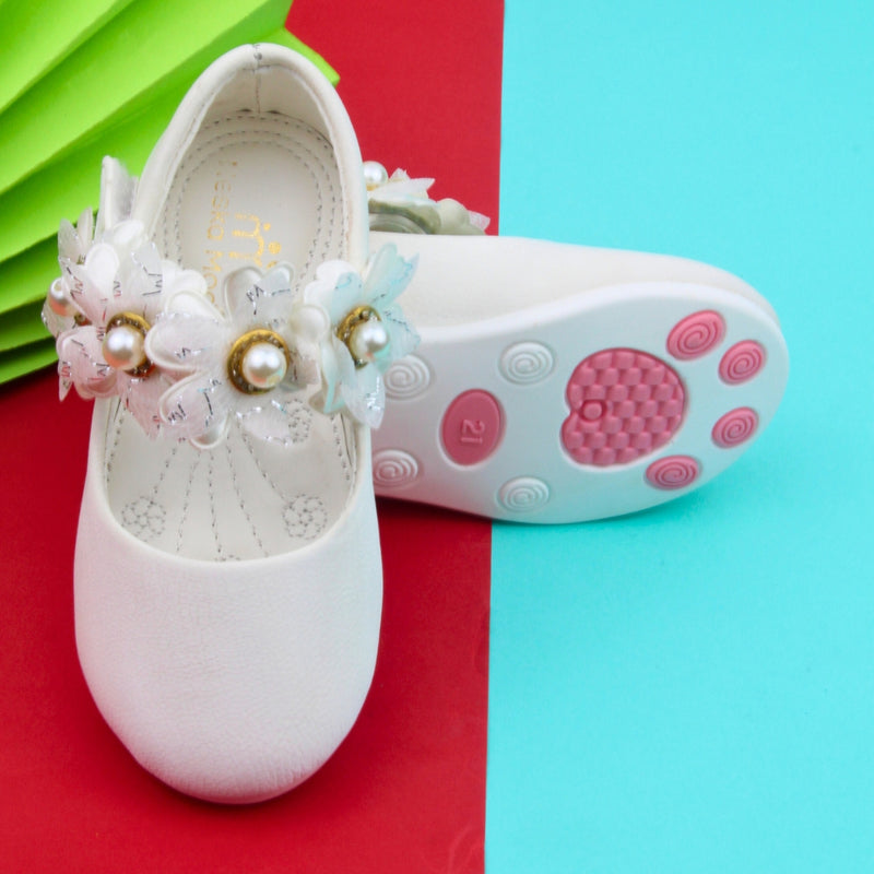 Synthetic Leather Ballerinas/Belly Sandal/Booties for Girls (White)-BT4882