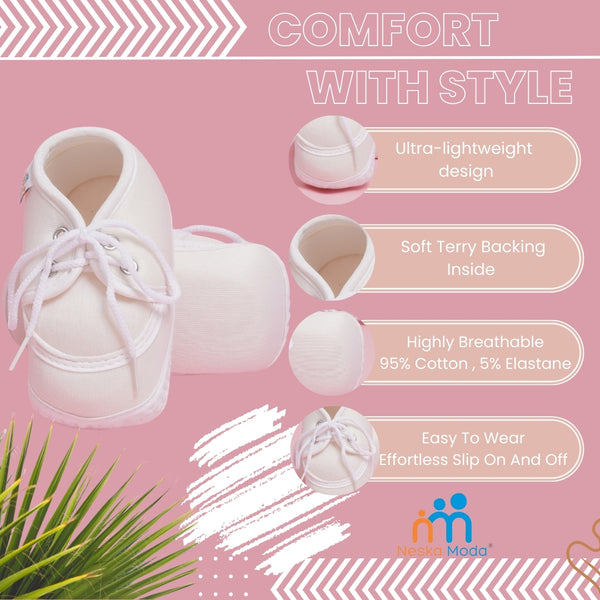 0 To 6 Months Pack Of 1 Baby Boys & Baby Girls Cotton Kids Shoe/Booties (White)-BT4885