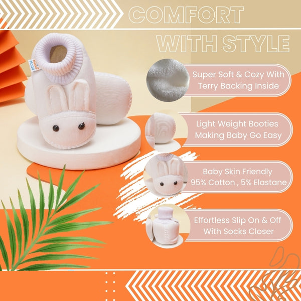 0 To 6 Months Pack Of 1 Baby Boys & Baby Girls Cotton Kids Shoe/Booties (White)-BT4888