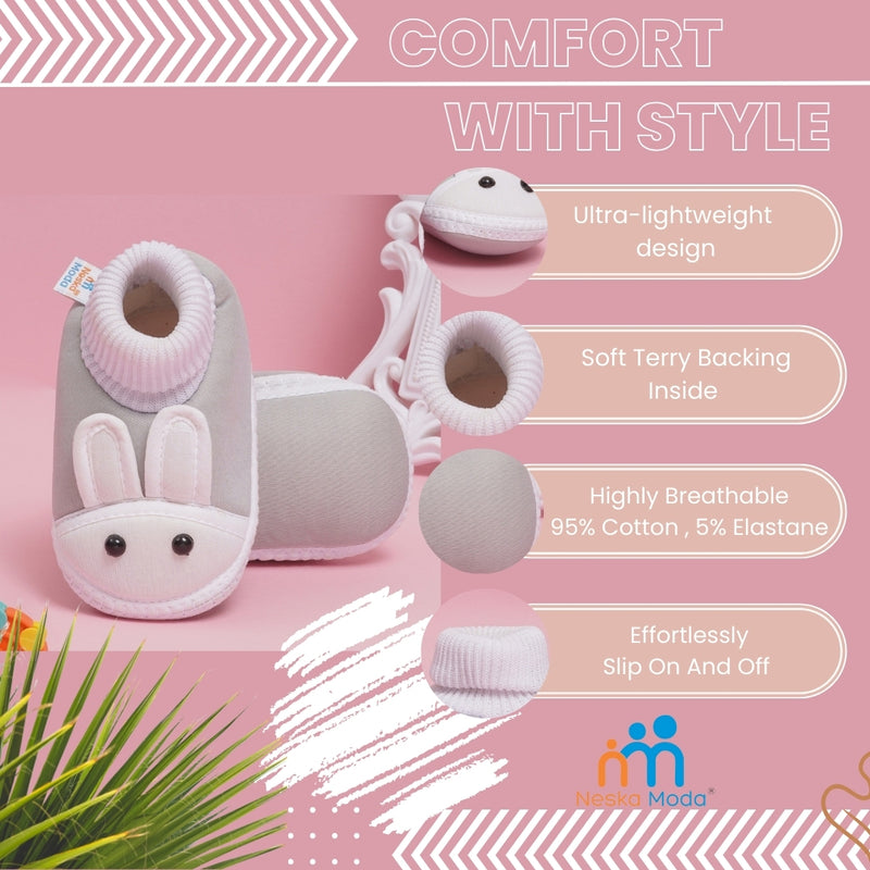 0 To 6 Months Pack Of 1 Baby Boys & Baby Girls Cotton Kids Shoe/Booties (Grey)-BT4889