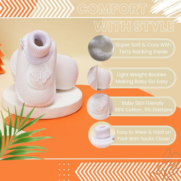 0 To 6 Months Pack Of 1 Baby Girls Cotton Shoe/Booties (White)-BT4891