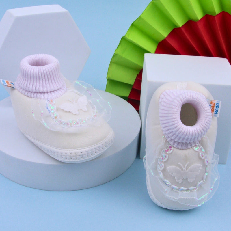 6 To 12 Months Pack Of 1 Baby Girls Cotton Shoe/Booties (White)-BT4893