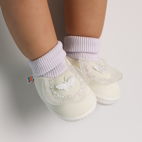 6 To 12 Months Pack Of 1 Baby Girls Cotton Shoe/Booties (White)-BT4893