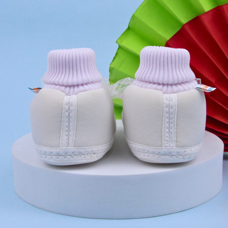 6 To 12 Months Pack Of 1 Baby Girls Cotton Shoe/Booties (White)-BT4893