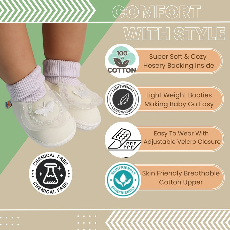 6 To 12 Months Pack Of 1 Baby Girls Cotton Shoe/Booties (White)-BT4893
