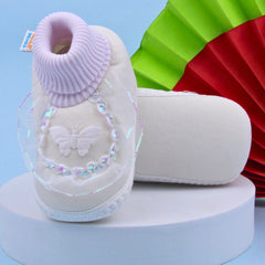 6 To 12 Months Pack Of 1 Baby Girls Cotton Shoe/Booties (White)-BT4893