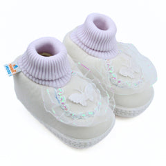 6 To 12 Months Pack Of 1 Baby Girls Cotton Shoe/Booties (White)-BT4893