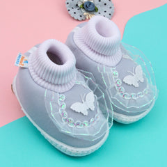 6 To 12 Months Pack Of 1 Baby Girls Cotton Shoe/Booties (Grey)-BT4894