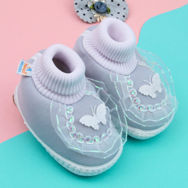 6 To 12 Months Pack Of 1 Baby Girls Cotton Shoe/Booties (Grey)-BT4894