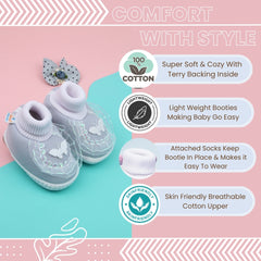 6 To 12 Months Pack Of 1 Baby Girls Cotton Shoe/Booties (Grey)-BT4894