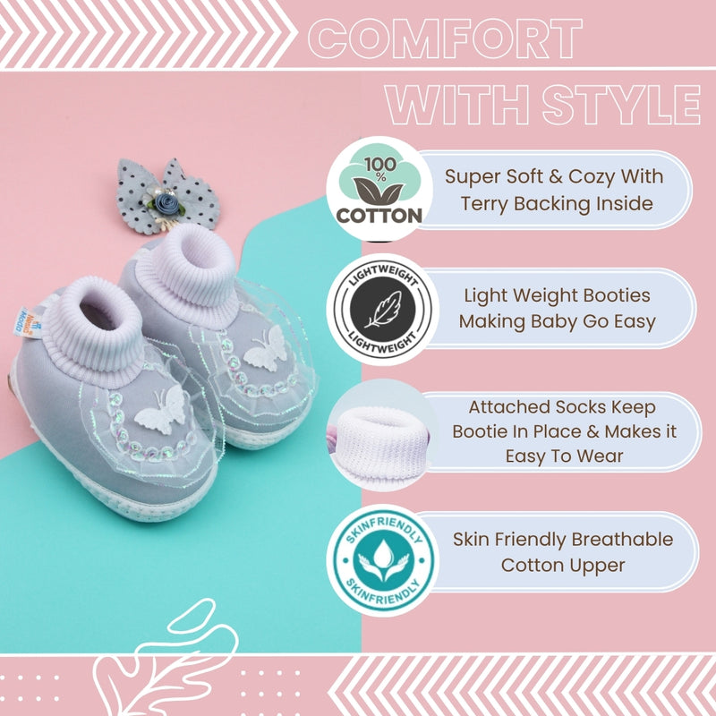 6 To 12 Months Pack Of 1 Baby Girls Cotton Shoe/Booties (Grey)-BT4894