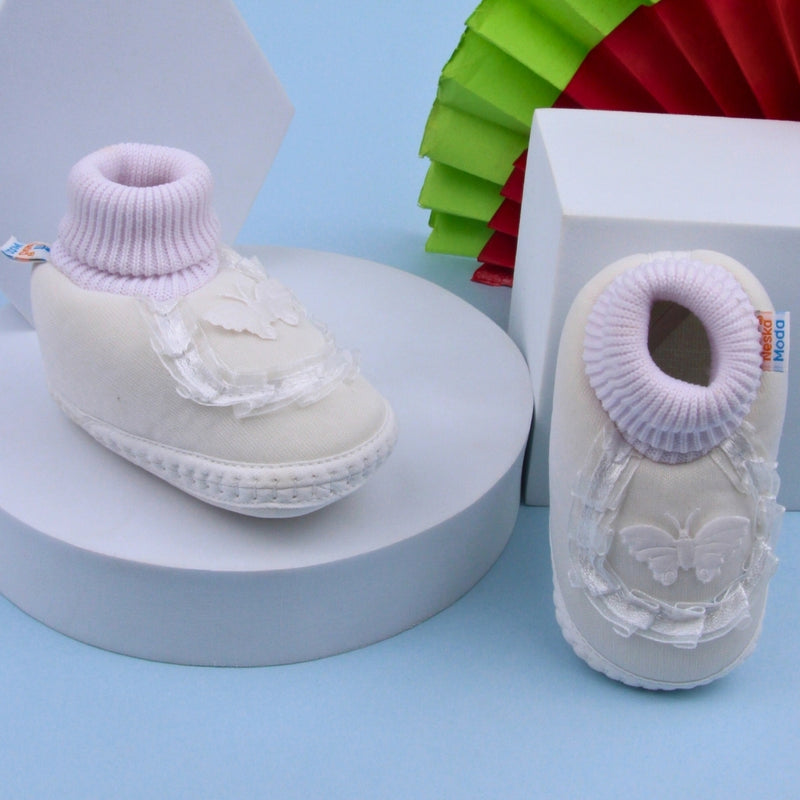 6 To 12 Months Pack Of 1 Baby Girls Cotton Shoe/Booties (White)-BT4897