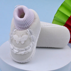 6 To 12 Months Pack Of 1 Baby Girls Cotton Shoe/Booties (White)-BT4897