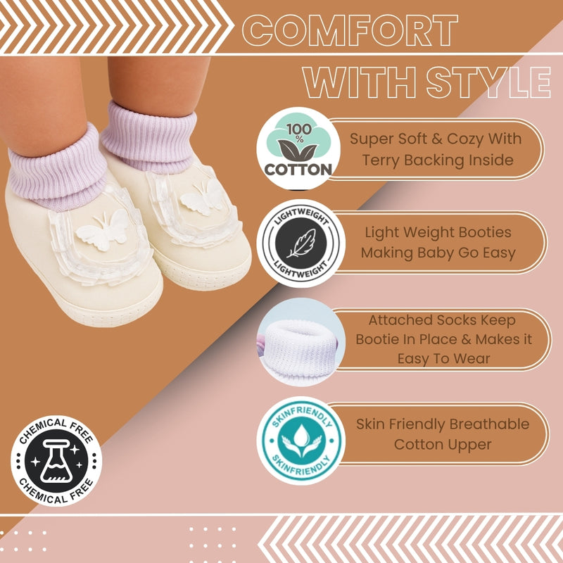 6 To 12 Months Pack Of 1 Baby Girls Cotton Shoe/Booties (White)-BT4897