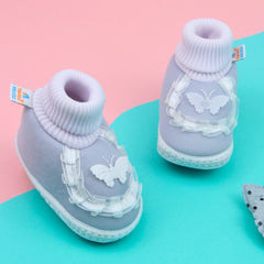 6 To 12 Months Pack Of 1 Baby Girls Cotton Shoe/Booties (Grey)-BT4898