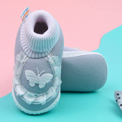 6 To 12 Months Pack Of 1 Baby Girls Cotton Shoe/Booties (Grey)-BT4898
