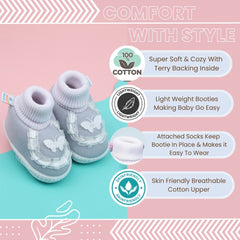 6 To 12 Months Pack Of 1 Baby Girls Cotton Shoe/Booties (Grey)-BT4898