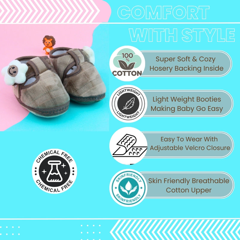 6 To 12 Months Pack Of 1 Baby Boys & Baby Girls Velvet Kids Shoe/Booties (Brown)-BT4901