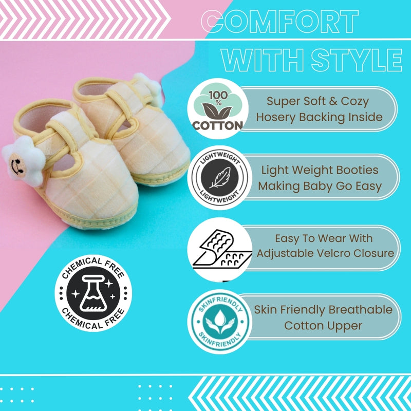 6 To 12 Months Pack Of 1 Baby Boys & Baby Girls Velvet Kids Shoe/Booties (Cream)-BT4902