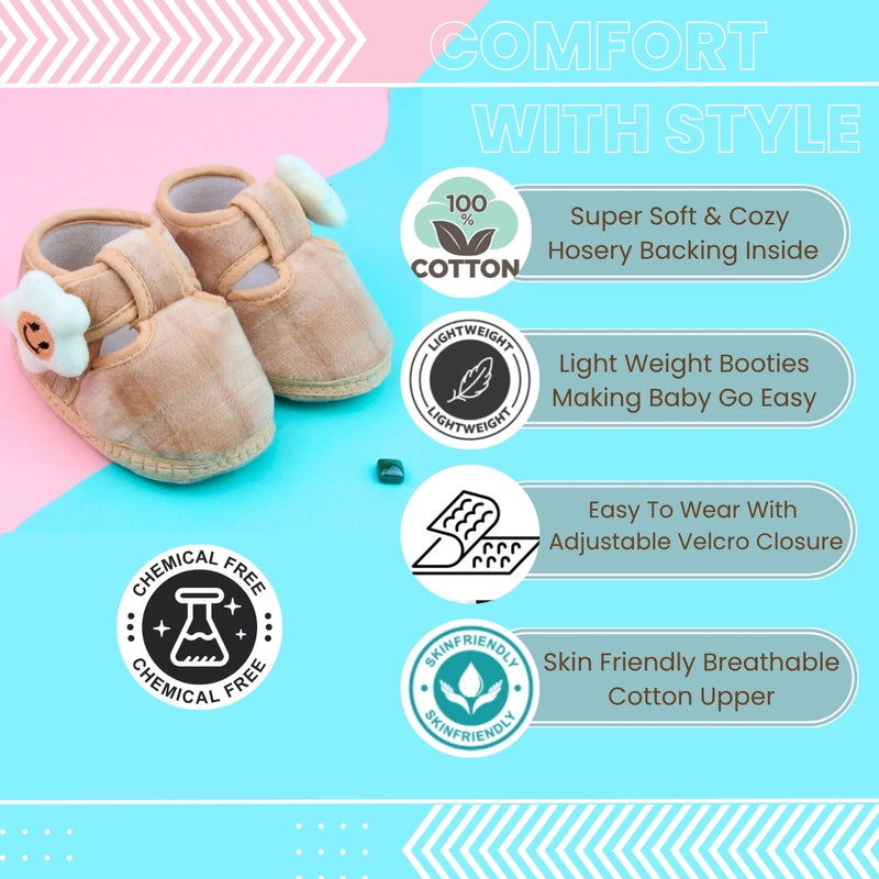 6 To 12 Months Pack Of 1 Baby Boys & Baby Girls Velvet Kids Shoe/Booties (Brown)-BT4903