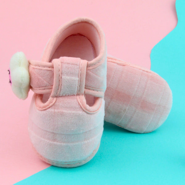 6 To 12 Months Pack Of 1 Baby Boys & Baby Girls Velvet Booties (Baby Pink)-BT4904