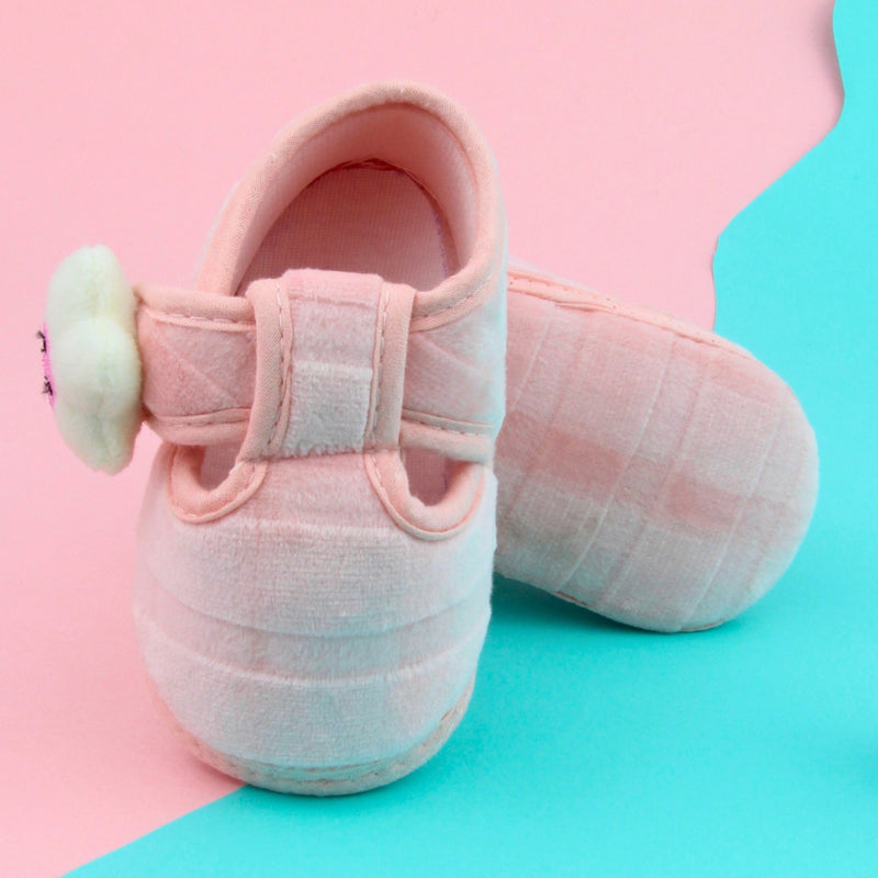 6 To 12 Months Pack Of 1 Baby Boys & Baby Girls Velvet Booties (Baby Pink)-BT4904