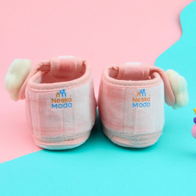 6 To 12 Months Pack Of 1 Baby Boys & Baby Girls Velvet Booties (Baby Pink)-BT4904