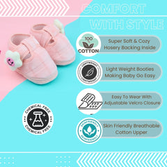 6 To 12 Months Pack Of 1 Baby Boys & Baby Girls Velvet Booties (Baby Pink)-BT4904
