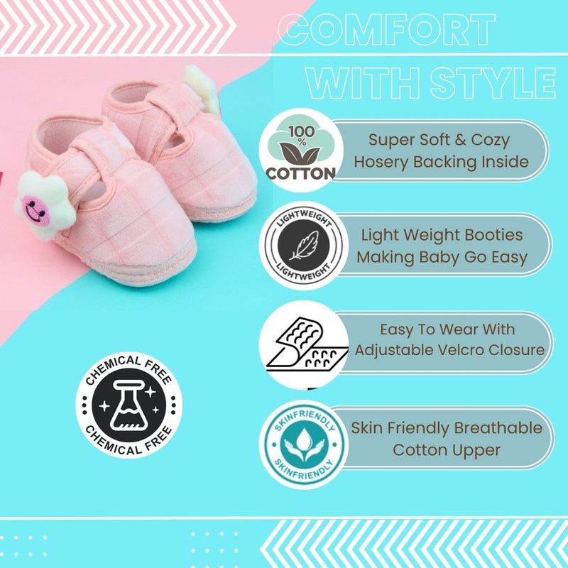 6 To 12 Months Pack Of 1 Baby Boys & Baby Girls Velvet Booties (Baby Pink)-BT4904