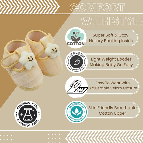 6 To 12 Months Pack Of 1 Baby Boys & Baby Girls Velvet Kids Shoe/Booties (Cream)-BT4906