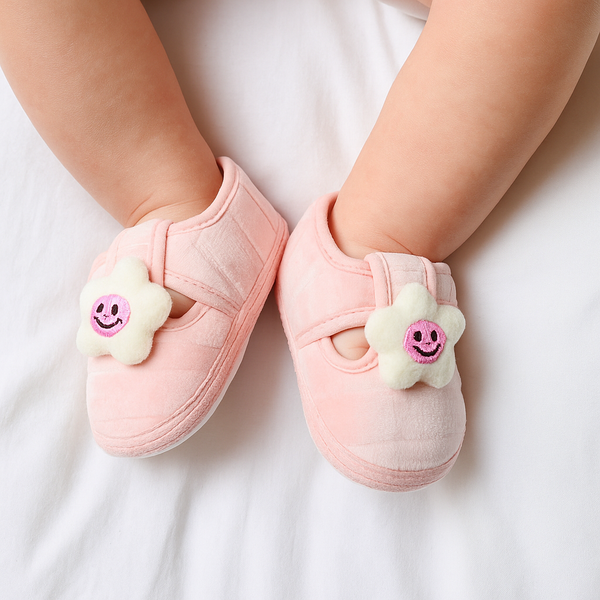 6 To 12 Months Pack Of 1 Baby Boys & Baby Girls Velvet Booties (Baby Pink)-BT4908