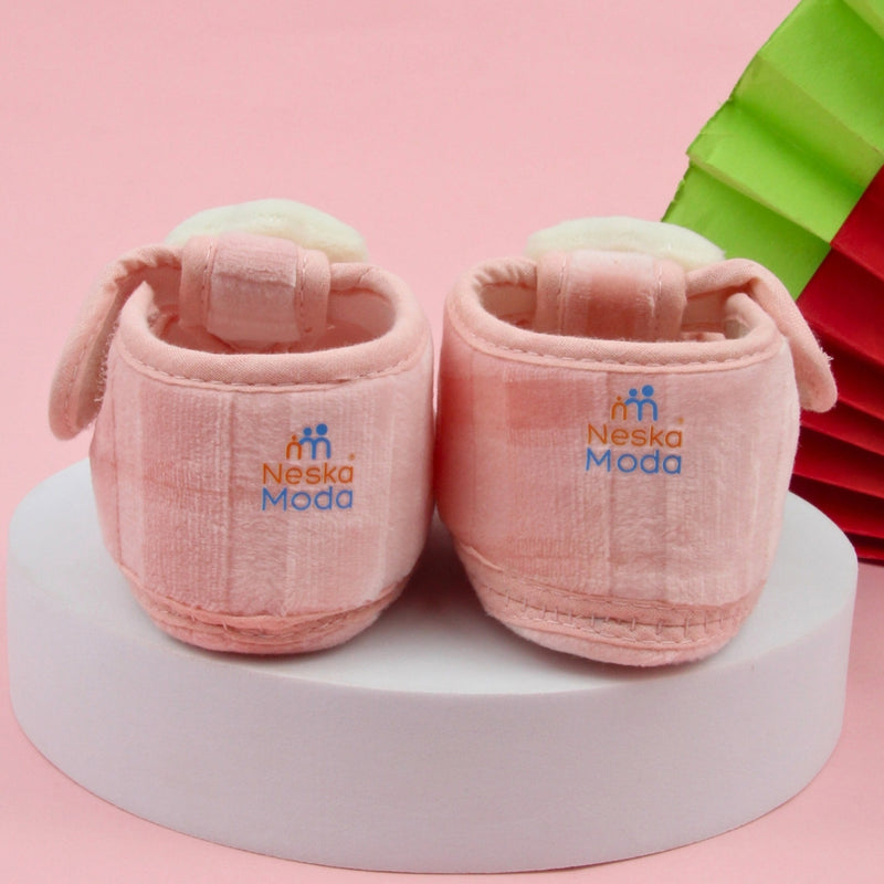6 To 12 Months Pack Of 1 Baby Boys & Baby Girls Velvet Booties (Baby Pink)-BT4908