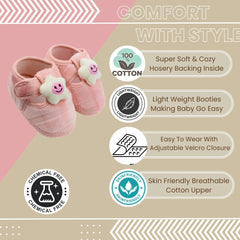 6 To 12 Months Pack Of 1 Baby Boys & Baby Girls Velvet Booties (Baby Pink)-BT4908