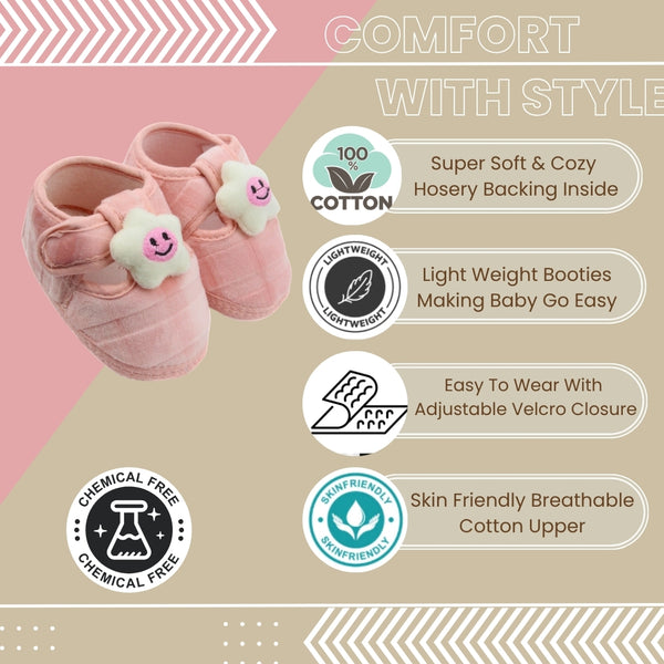 6 To 12 Months Pack Of 1 Baby Boys & Baby Girls Velvet Booties (Baby Pink)-BT4908