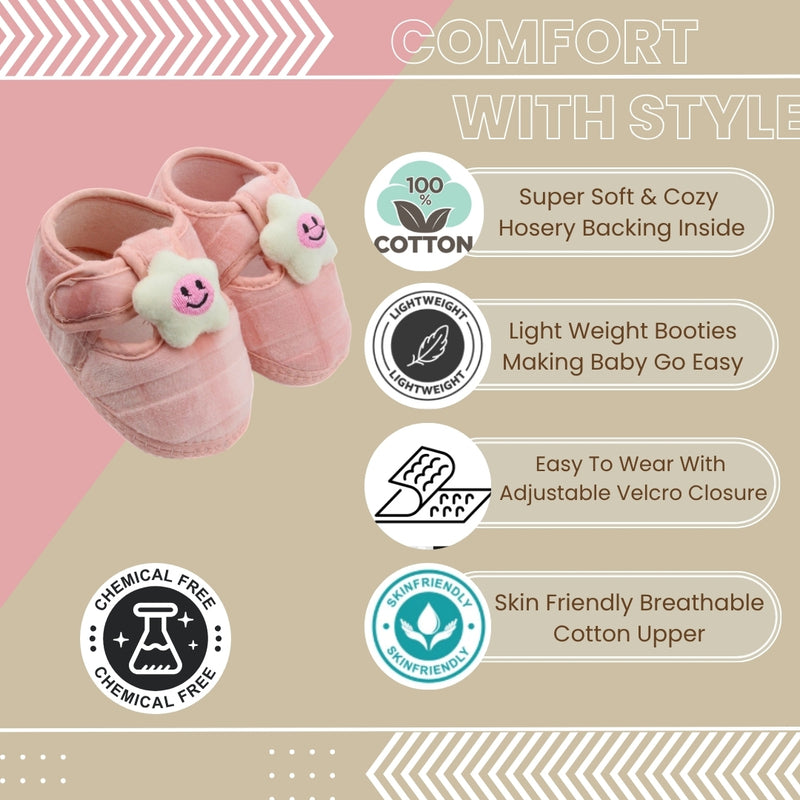 6 To 12 Months Pack Of 1 Baby Boys & Baby Girls Velvet Booties (Baby Pink)-BT4908