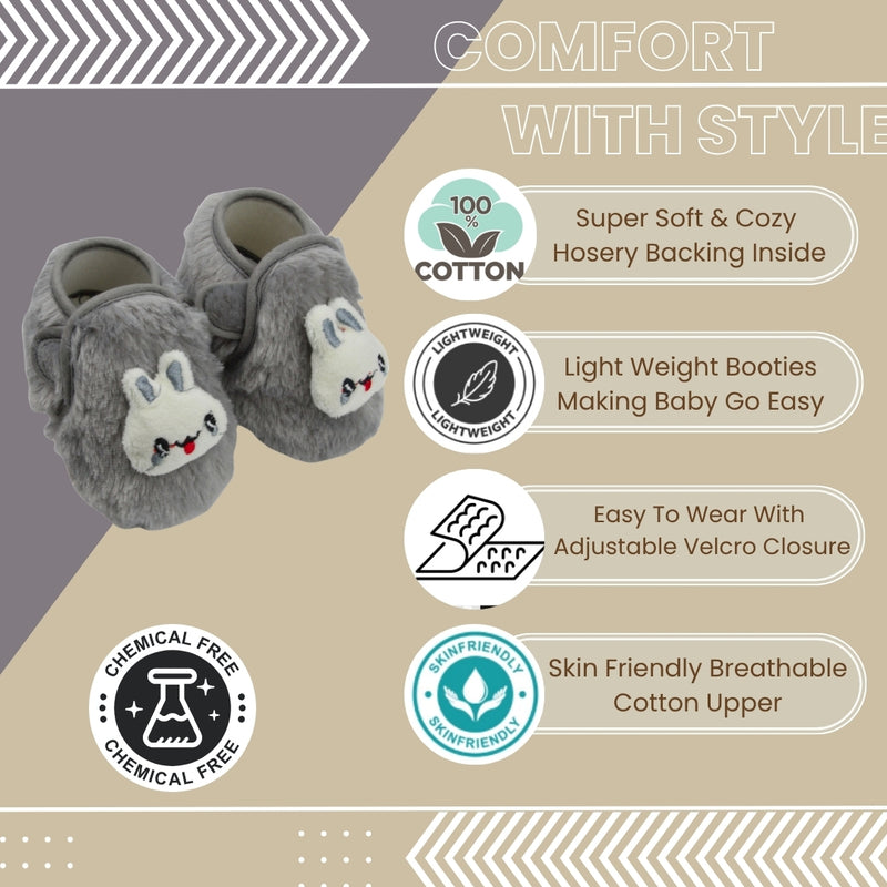 6 To 12 Months Pack Of 1 Baby Boys & Baby Girls Fur Kids Shoe/Booties (Grey)-BT4909
