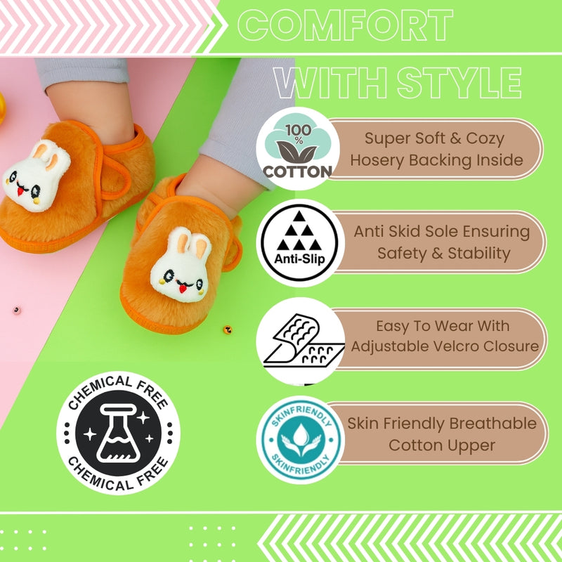 6 To 12 Months Pack Of 1 Baby Boys & Baby Girls Fur Kids Shoe/Booties (Orange)-BT4910