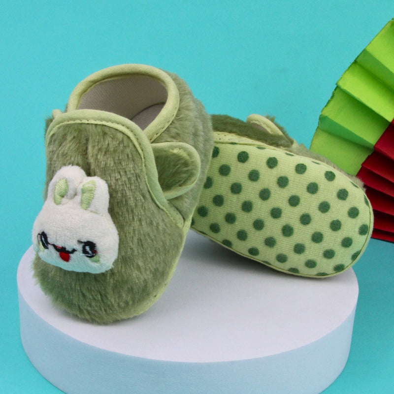 6 To 12 Months Pack Of 1 Baby Boys & Baby Girls Fur Kids Shoe/Booties (Green)-BT4911