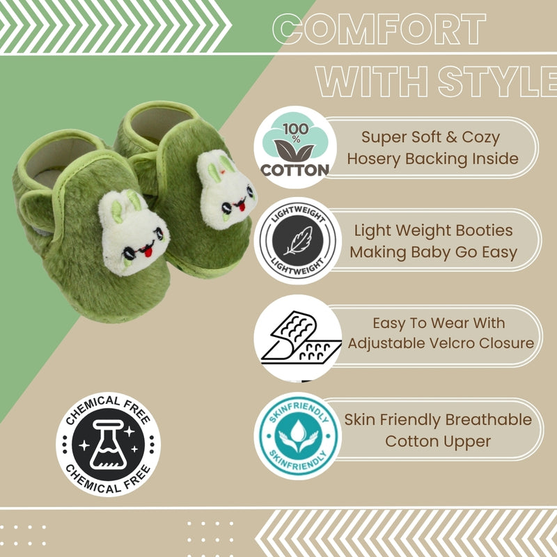 6 To 12 Months Pack Of 1 Baby Boys & Baby Girls Fur Kids Shoe/Booties (Green)-BT4911