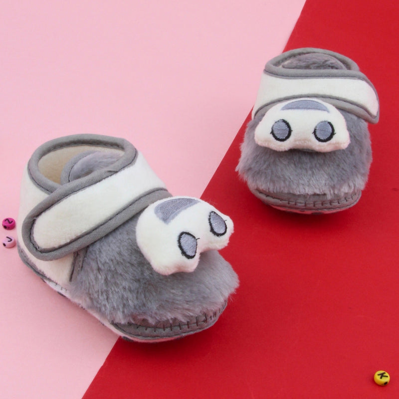 6 To 12 Months Pack Of 1 Baby Boys & Baby Girls Fur Kids Shoe/Booties (Grey)-BT4912