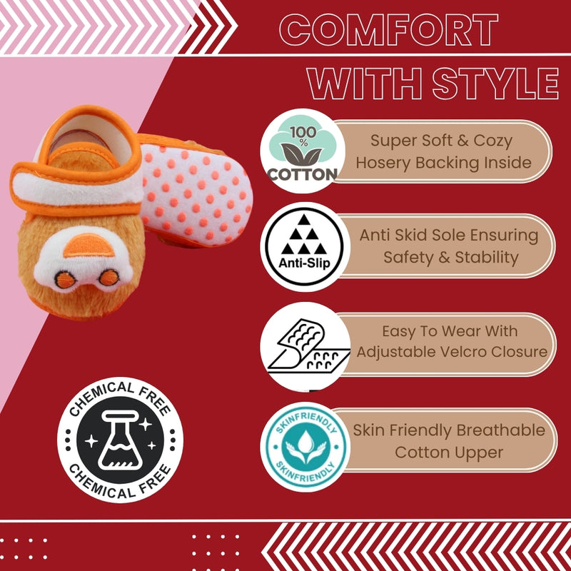 6 To 12 Months Pack Of 1 Baby Boys & Baby Girls Fur Kids Shoe/Booties (Orange)-BT4913