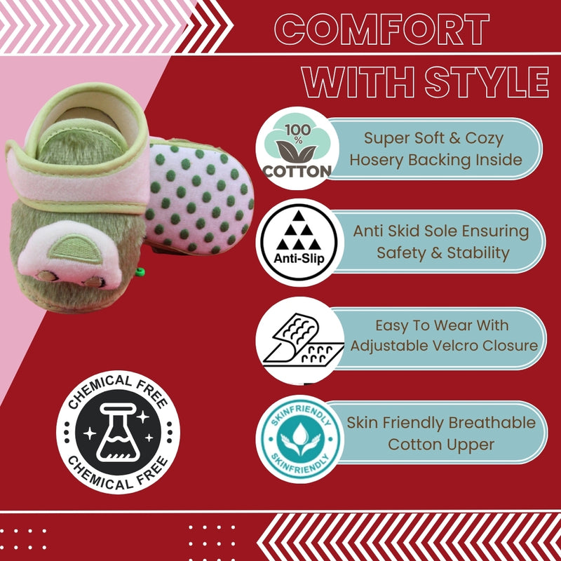 6 To 12 Months Pack Of 1 Baby Boys & Baby Girls Fur Kids Shoe/Booties (Green)-BT4914