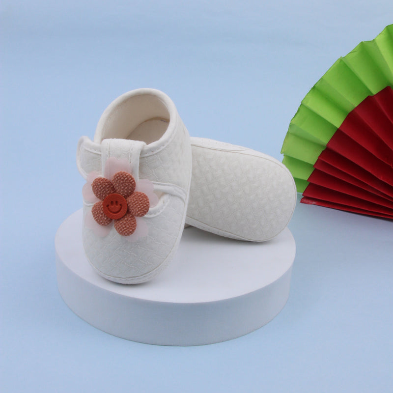 6 To 12 Months Pack Of 1 Baby Girls Cotton Shoe/Booties (White)-BT4915