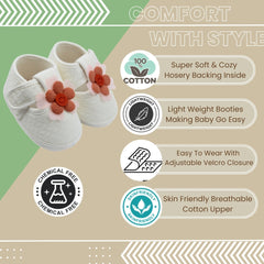 6 To 12 Months Pack Of 1 Baby Girls Cotton Shoe/Booties (White)-BT4915