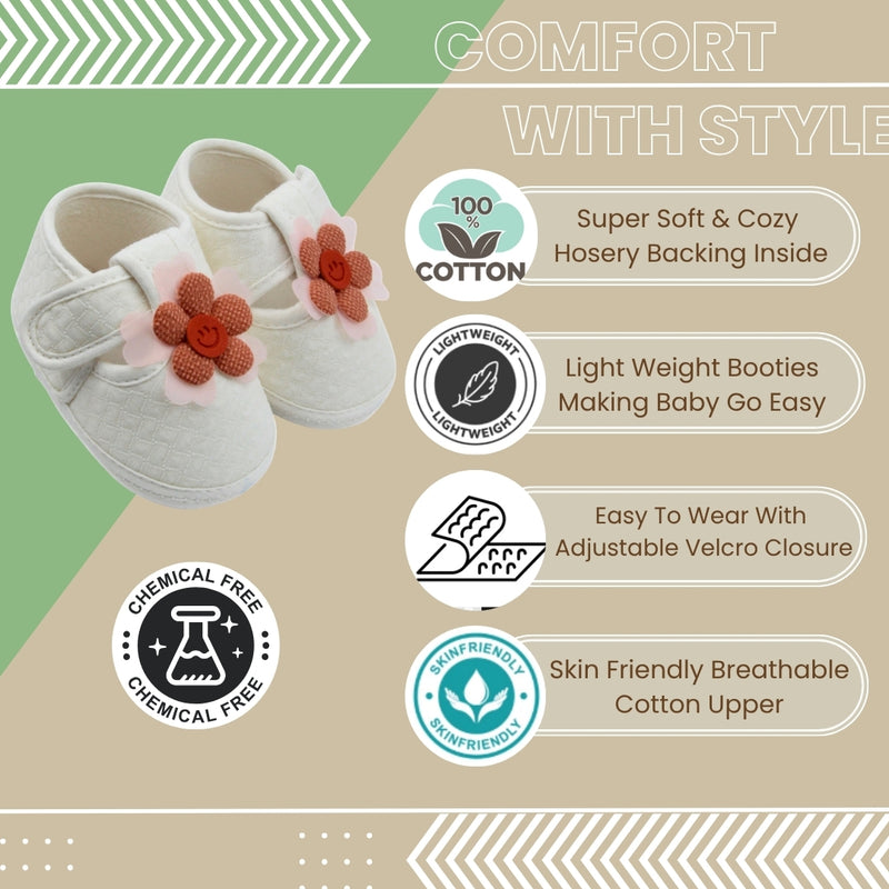 6 To 12 Months Pack Of 1 Baby Girls Cotton Shoe/Booties (White)-BT4915
