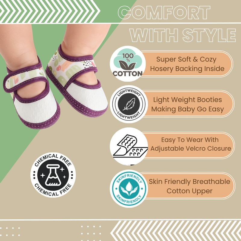 6 To 12 Months Pack Of 1 Baby Girls Cotton Belly Sandal (Purple,White)-BT4918