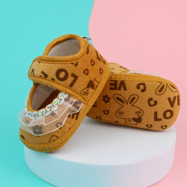 6 To 12 Months Baby Girls Velcro Cotton Shoe/Booties (White,Orange)-BT4923